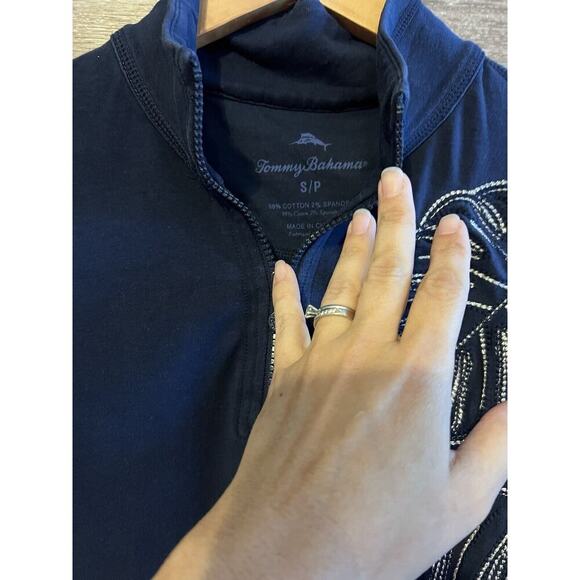 Tommy Bahama Navy Blue Zip Jacket Embroidered Leaf Women Sz S Tropical Vacation - Picture 6 of 6